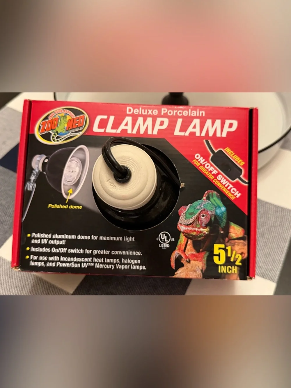 Zoo Med Deluxe Porcelain Clamp Lamp 5.5” Reptile Heat UV Light Fixture On/Off